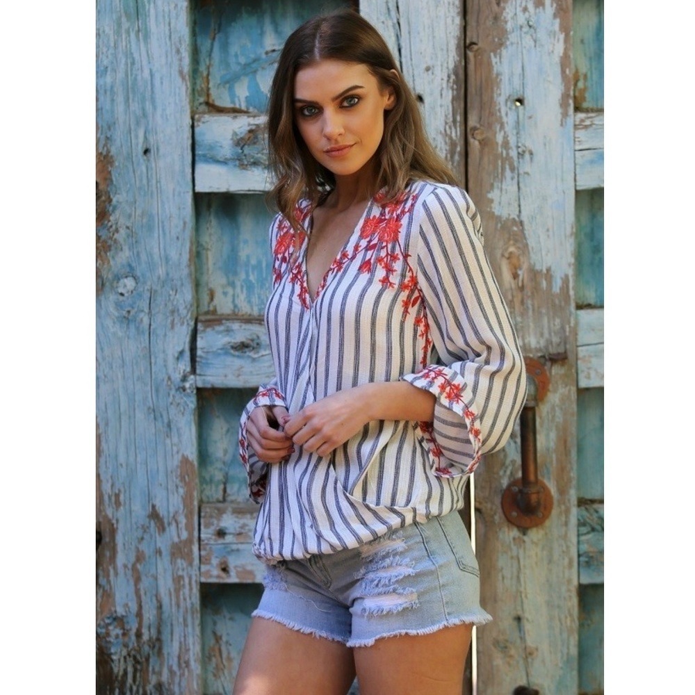 NWT Angie Stripe Surplus Long Sleeve Top S M